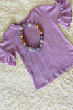 Solid purple jersey short sleeve girls tops w/ruffles DLH2498