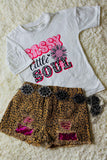 DLH2756 Kids Leopard prints & sequin patches girls denim shorts