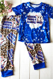 Wholesale unisex children clothes Blue baseball & leopard printed girl set 11898MZ