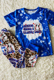 Wholesale unisex children clothes Blue baseball & leopard printed girl set 11898MZ