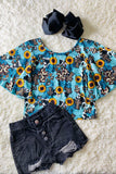 Sunflower & animal printed cross blouse DLH1124-4
