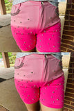 DLH13766 Tie dye Pink denim women shorts w/rhinestone and pocket IS9