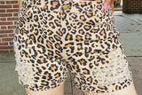 DLH14791 Leopard printed denim women shorts with/holes and pockets