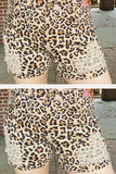 DLH14791 Leopard printed denim women shorts with/holes and pockets