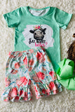 1163WY "SAY WHAT HEIFER" cow & floral girls shorts set