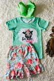 1163WY "SAY WHAT HEIFER" cow & floral girls shorts set