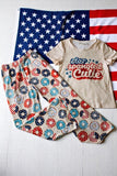 Shop children clothes 4th July STAR SPANGLED CUITIE Donuts printed girl set XCH0666-9H