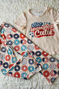 XCH0666-9H 4th July STAR SPANGLED CUITIE Donuts printed girl set