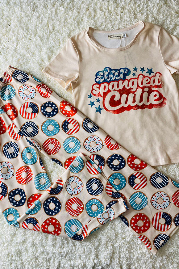 XCH0666-9H 4th July STAR SPANGLED CUITIE Donuts printed girl set