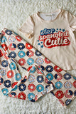 XCH0666-9H 4th July STAR SPANGLED CUITIE Donuts printed girl set