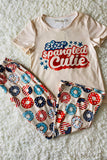 XCH0666-9H 4th July STAR SPANGLED CUITIE Donuts printed girl set