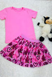 DLH2783 Pink short sleeve top cowgirl prints skirt girls clothing set wholesale