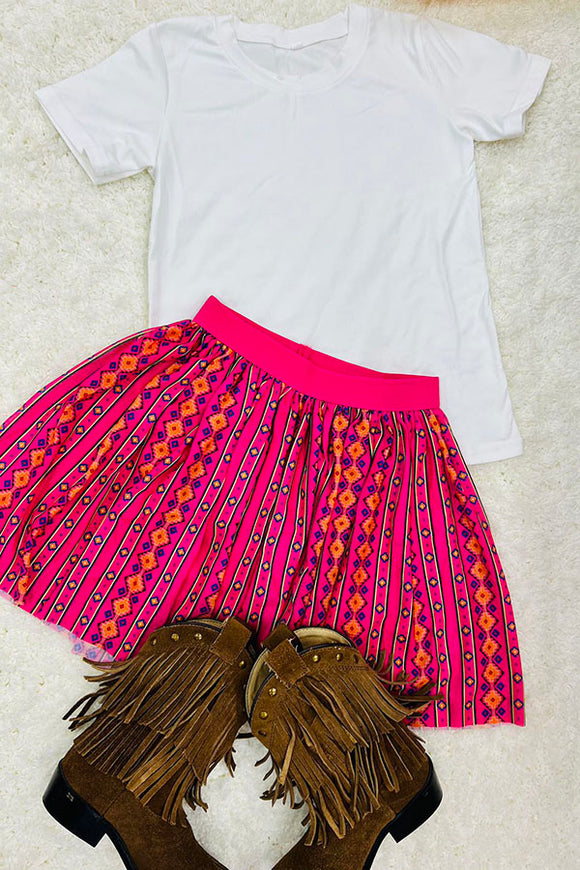 DLH2786 White short sleeve top serape prints skirt girls clothing set