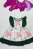 XCH0016-1H Floral print white dots sleeveless girls dress wholesale