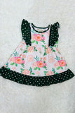 XCH0016-1H Floral print white dots sleeveless girls dress wholesale