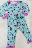 10237MZ Horse & Flower printed long sleeve top & pant girls pajamas sets