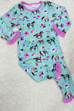 10237MZ Horse & Flower printed long sleeve top & pant girls pajamas sets