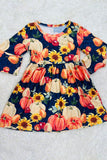 DLH2607 Pumpkins & sunflowers navy girls dress