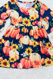 DLH2607 Pumpkins & sunflowers navy girls dress