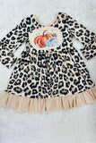 Cheetah & pumpkins ruffle long sleeve girls dress DLH2336