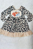 Cheetah & pumpkins ruffle long sleeve girls dress DLH2336