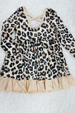 Cheetah & pumpkins ruffle long sleeve girls dress DLH2336