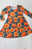 XCH0555-24H Black & white checkers w/pumpkins long sleeve girls dress wholesale