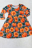 XCH0555-24H Black & white checkers w/pumpkins long sleeve girls dress wholesale