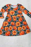 XCH0555-24H Black & white checkers w/pumpkins long sleeve girls dress wholesale