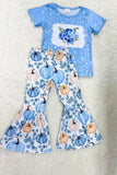 Light blue pumpkins & flowers girls clothing set 1177WY