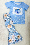 Light blue pumpkins & flowers girls clothing set 1177WY