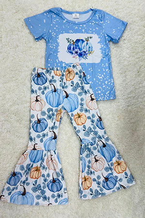 Light blue pumpkins & flowers girls clothing set 1177WY