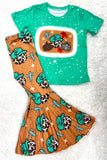 DLH2585 Cowgirls pumpkin prints top and bottom halloween girls sets