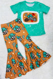 DLH2585 Cowgirls pumpkin prints top and bottom halloween girls sets