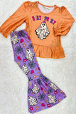 XCH0010-13H STAY SPOOKY hippie ghost printed girls clothing set