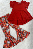 Burnt orange high low top w/pumpkins & stripes bell bottoms girls sets XCH0013-8H