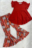 Burnt orange high low top w/pumpkins & stripes bell bottoms girls sets XCH0013-8H