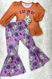 XCH0010-13H STAY SPOOKY hippie ghost printed girls clothing set