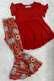 Burnt orange high low top w/pumpkins & stripes bell bottoms girls sets XCH0013-8H