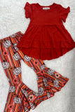 Burnt orange high low top w/pumpkins & stripes bell bottoms girls sets XCH0013-8H