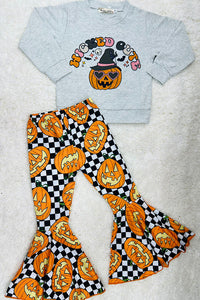 "WICKED CUTE" checkers & pumpkins sweatshirt girls clothing set XCH0010-9H