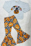 "WICKED CUTE" checkers & pumpkins sweatshirt girls clothing set XCH0010-9H