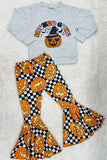 "WICKED CUTE" checkers & pumpkins sweatshirt girls clothing set XCH0010-9H