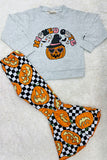 "WICKED CUTE" checkers & pumpkins sweatshirt girls clothing set XCH0010-9H