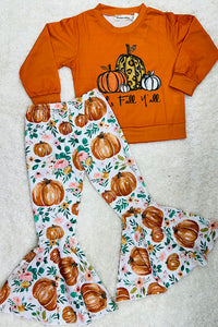 "IT'S FALL Y'ALL" orange pumpkins girls clothing set XCH0010-4H