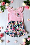 Buy pink top floral shorts 2pc girls outfit sets XCH0666-31H (A3S4)