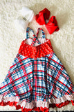 Multi print red girl dress DLH2367