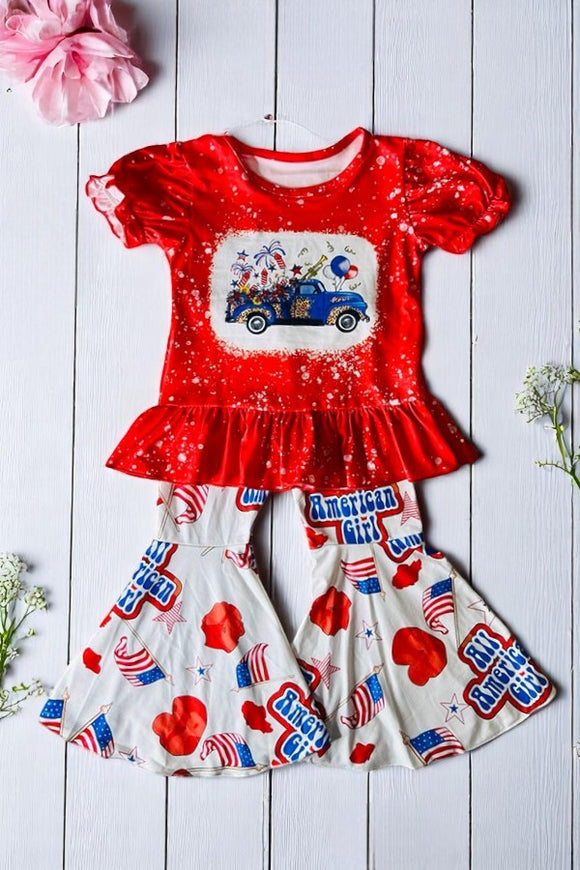 Children clothing suppliers 4th American girl patriotic printed girls clothing sets DLH2451
