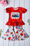 Children clothing suppliers 4th American girl patriotic printed girls clothing sets DLH2451