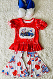 Children clothing suppliers 4th American girl patriotic printed girls clothing sets DLH2451